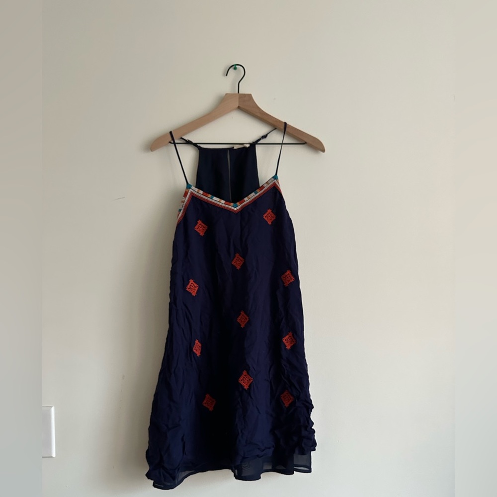 Navy and Red Embroidered Dress